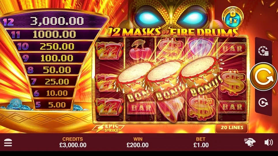 Online slot 12 Masks of Fire Drums